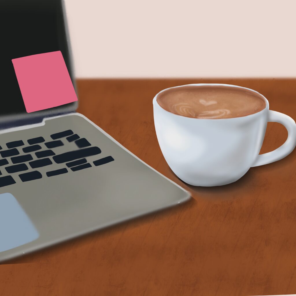 Laptop with post-it note