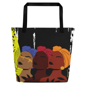 large tote bag sac cabas illustré avec 3 femmes noires avec des attachés de foulards